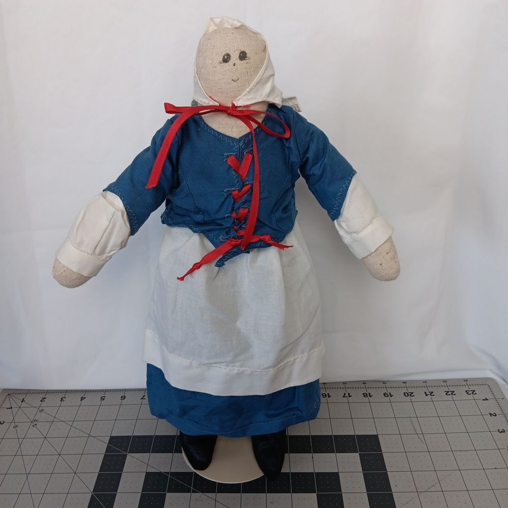 An Anytime Moravian Doll Handmade Cloth Rag Primitive Signed in 1993 Vintage
